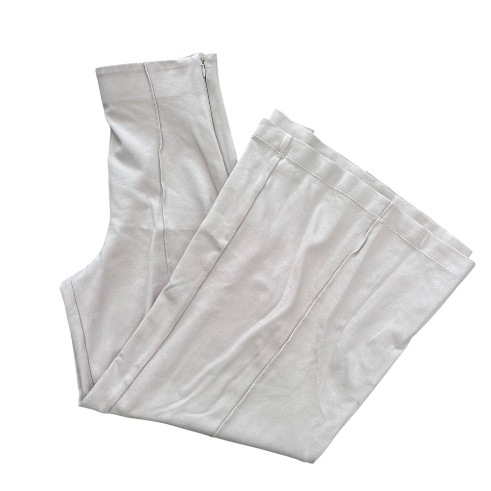 Quince Ultra-Stretch Ponte Wide Leg Pants Oatmeal Beige Pintuck Seam Small